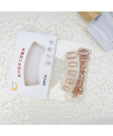 Light Pink Cat Eye Press On Nails Short Square Acrylic Fake Nails with Glitter Rhinestones | 24 Pcs Full Coverage Stick-on Nails for Women & Girls - Buy Online on GoSupps.com