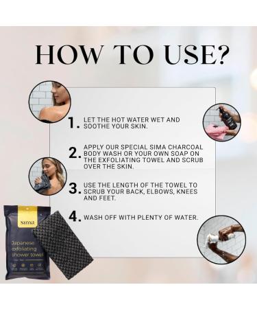 Sima Japanese Exfoliating Washcloth Towel - Dual-Sided Body Scrubber for Gentle Exfoliation - Hexagon Fibers for Smooth Skin - Extra Long Towel for Face & Body - 1 Pack - Buy Online on GoSupps.com