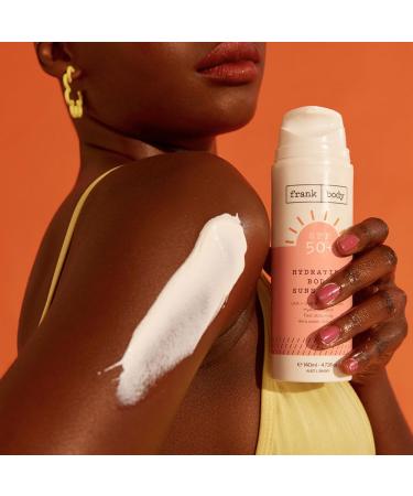 Frank Body SPF50+ Hydrating Sunscreen | Vegan Cruelty-Free | Broad Spectrum UVA & UVB Protection | Oxybenzone-Free | Hyaluronic Acid Vitamin E Aloe Vera - 4.73 fl oz - Buy Online on GoSupps.com