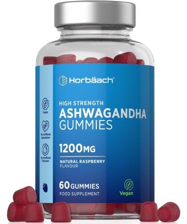 Ashwagandha Gummies 1200mg | 60 Vegan Gummies | with 5% Withanolides | Natural Raspberry Flavour | by Horbaach