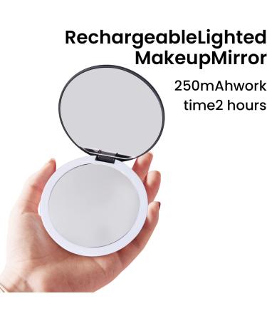 Travel-friendly Compact Lighted Makeup Mirror with 1x/2x Magnification, LED Lighting & 4Pcs Tweezers Set - Rechargeable & Portable - Buy Online on GoSupps.com