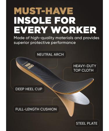 Puncture Resistant Work Insoles - Nail Proof Steel Toe Inserts for All-Day Comfort - Flat Feet Support for Men & Women - Size S (10-11 Men / 11-12 Women) - Yellow - Buy Online on GoSupps.com