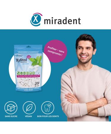 miradent Chewing-gum dentaire au xylitol Pack conomique 200 pcs | go t Menthe poivr e | sans sucre | vegan | pr ventif caries | id al pour d placements - Buy Online on GoSupps.com