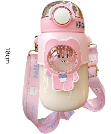 Kawaii Bear Water Bottle with Straw 24oz | BPA-Free & Leak-Proof | Cute Cartoon Bear Shape | Anti-Drop | Pink - Buy Online on GoSupps.com