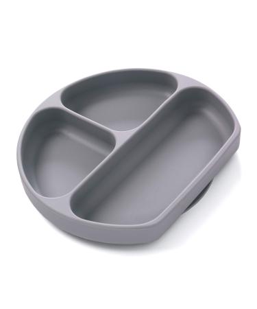 Baby Silicone Suction Plate Divided Plate Non Toxic BPA Free Waterproof Dishwasher Safe Easy Clean up Gray