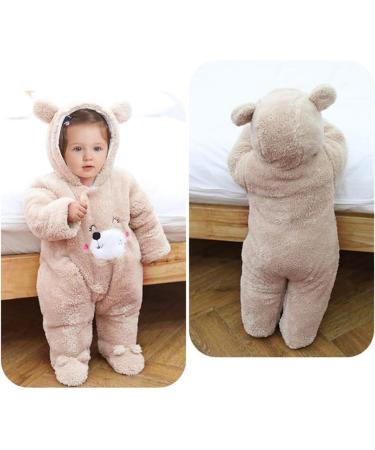 JiAmy Baby Hooded Romper Winter Jumpsuit Flannel Outfit | Khaki 12-18 Months - Buy Online on GoSupps.com