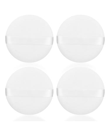 Sibba 4 Inch Round Powder Puff 4Pcs Ultra Soft Washable Reusable Large Velour Face Body Powder Puff Loose Powder Puff Wet Dry Makeup Tool