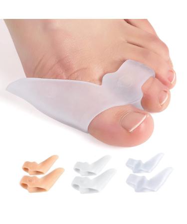 2 Pairs Hallux Valgus Corrector Pad Silicone Big Toe Separators Bunion Pads Protector Support Two Toe Straightener Spreader Gel Big Toe Corrector for Hallux Valgus Overlapping Toe Foot Pain Relief White