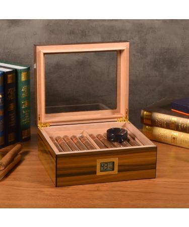 Cigar Humidor with Humidifier and Hygrometer Double Layer Glass Top Cigar Box Hold 30-50 Cigars Cedar Wood Case Gift for Men - Buy Online on GoSupps.com