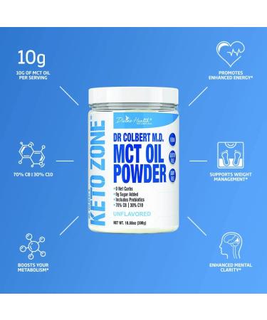 Dr. Colbert's Keto Zone MCT Oil Powder - Unflavored | 70% C8 30% C10 | 0 Net Carbs | Gluten Free | 30 Day Supply - 300g - Buy Online on GoSupps.com