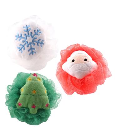 KALLORY 3pcs Christmas Bath Loofah Santa Claus Xmas Tree Mesh Pouf Ball Shower Sponge Body Scrubber for Bathroom Body Puff Scrubbers for Skin Exfoliating - Buy Online on GoSupps.com