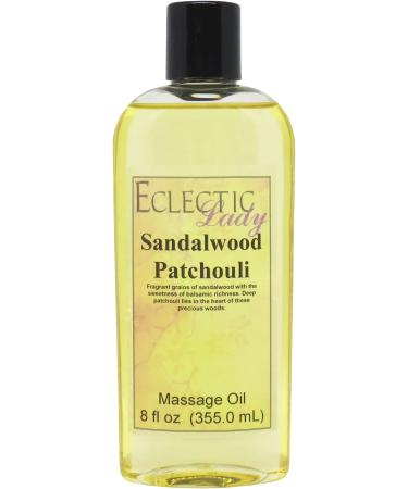 Sandalwood Patchouli Essential Massage Oil - Sweet Almond and Jojoba Oil Preservative-Free Perfect for Aromatherapy and Relaxation (8 oz) 8 Ounce