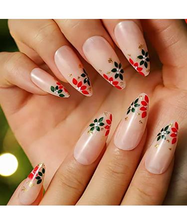Vatocu Christmas False Nails Short Red Press on Nails Snowflakes Elk Fake Nails Snowman Acrylic Stick on Nails for Women and Girls(24pcs) - Buy Online on GoSupps.com