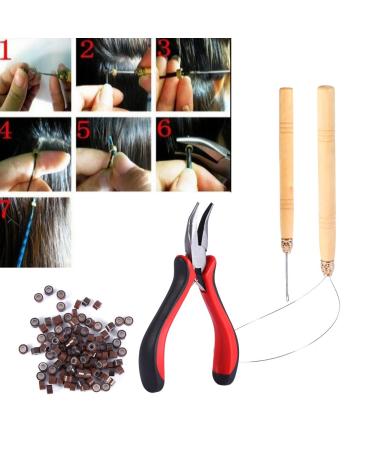 Buy FILFEEL Hair Extension Kit - 100PCS Dark Brown Silicone Beads Microrings Hook Needle Pull Loop & Plier Tool for Seamless Extensions - Buy Online on GoSupps.com