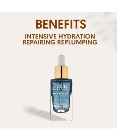 GOLD COLLAGEN Hydra Essence - Daily Moisture Hyaluronic Acid Serum for Face & Neck Repairing & Plumping Effect for Smoother Skin - Face Serum for Skincare Helps Reduce Fine Lines & Wrinkles 30 ml - Buy Online on GoSupps.com