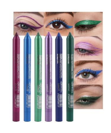 evpct 6Pcs Dark Light Royal Blue Emerald Green Purple Colored Glitter Metallic Shimmer Colorful Eyeliner Eyeshadow Pencils Set Women Waterproof delineadores de colores para ojos ojos contra el agua 6 Count (Pack of 1) Set04
