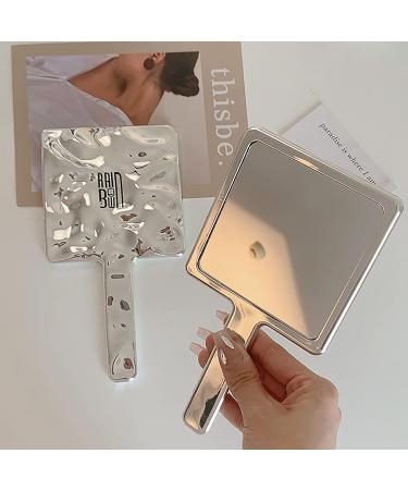 Creative Wave Pattern Hand Mirror - Squared Vanity Mirror for Makeup, Aesthetic Decor and Beauty - Portable Handheld Cosmetic Mirror in Liquid Black Print - Buy Online on GoSupps.com