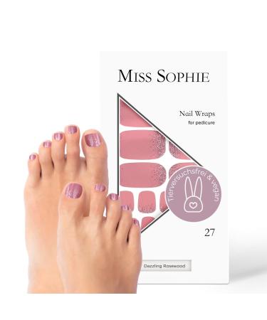 Original Miss Sophie Pedi Wraps I Dazzling Rosewood Pedicure I 27 Ultra-D nne Nail polish stripes with glitter I for tooths I sticks to natural and painted acrylic gel & shellac nails