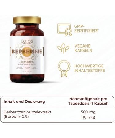  Lotos Pharma Berberine Premium 500mg - 90 Capsules - Pack of 3 - Vegan Friendly - Maximum Absorption Berberis Aristata - GMP Certified Quality System - Berberine No Additives - Buy Online on GoSupps.com