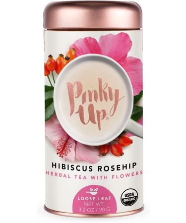 Pinky Up Organic Hibiscus Tea Loose Leaf Rosehip Blend | Caffeine-Free, Calorie & Gluten-Free | 3.2oz Tin - 25 Servings - Buy Online on GoSupps.com