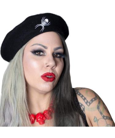 Kreepsville 666 Beret Spider Web Black White Halloween Hat Gothic Accessory - Black