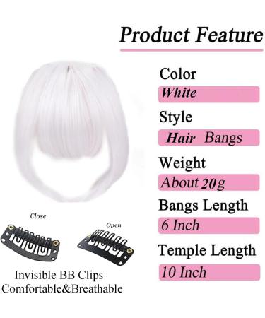Synthetic Hair Bang Two Side Long 20CM Fringe Hairpiece Adding Hair Volume Clip In/on Hair Extensions Hairpieces Accessories for gray thinning hair 30g (white) - Buy Online on GoSupps.com