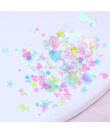 Nail Art Glitter Sequins - 3D Clear Iridescent Ultra-Thin Flakes with Mermaid, Love Heart, Butterfly, Star, Moon & Round Shapes - Nail Decor for Women's Manicures - Buy Online on GoSupps.com