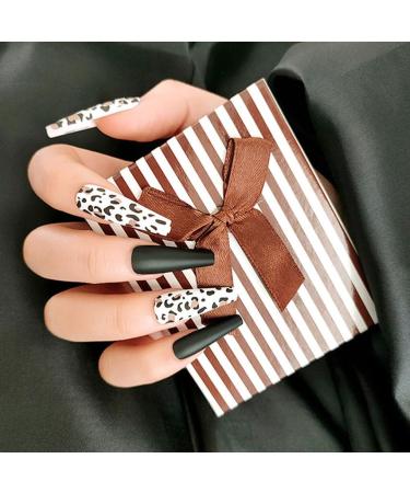 rongweiwang 1 Set French Tip Press on Nails Leopard Tiger Extension Manicure Extra Long Matte Detachable Fashion Salon Gifts - Buy Online on GoSupps.com