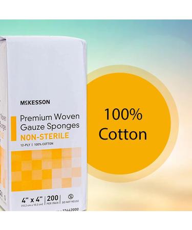 McKesson Premium 12-Ply Cotton Gauze Sponges - Non-Sterile, 4x4 Inch, 200 Count - Buy Online on GoSupps.com