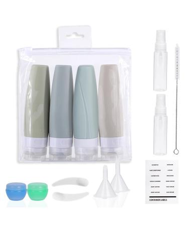 Lollanda 15 pieces silicone travel bottles set for filling 90ml with stickers leakage-proof TSA lane empty cosmetics travel set travel size containers leakage-proof travel container for shampoo lotion