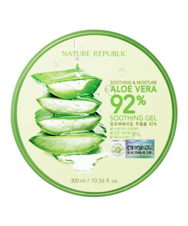 Nature Republic New Soothing Moisture Aloe Vera Gel 92 Percent Korean Cosmetics, 10.56 Fluid Ounce Single PCS
