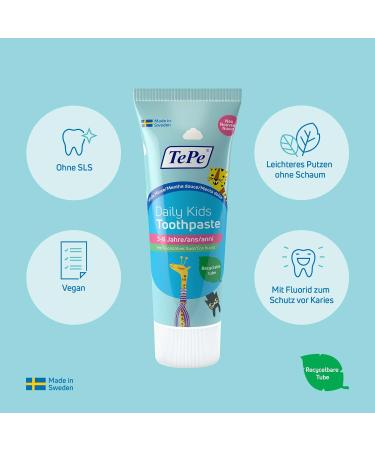 TePe Daily Kids Toothpaste - Mild Mint 3-6 Years Fluoride Toothpaste for Children Prevents Cavities 75ml Pack - Buy Online on GoSupps.com