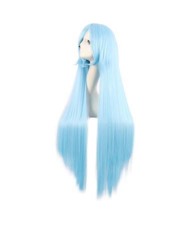 MapofBeauty 40 Inch Unique Long Women's Cosplay Wig - White & Azure Blue Straight Hair - Buy Online on GoSupps.com