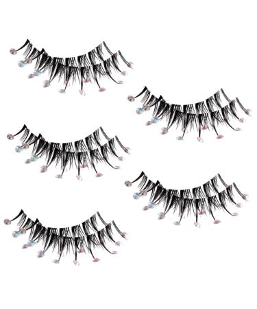 FRCOLOR 5 Pairs Diamond Eyelashes Girls Lashes Natural False Lashes Fluffy Colorful Decor Lash Decor Lash Extensions Fake Eyelashes Natural Look Miss Christmas Fiber Extend