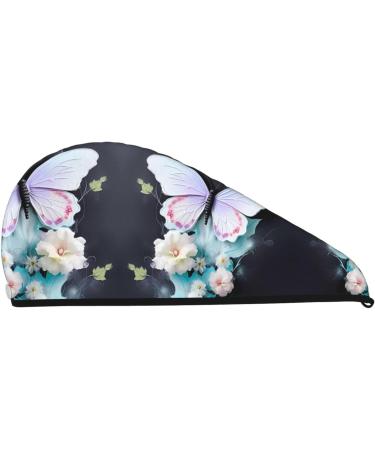 Super Absorbent White Butterfly Dry Hair Cap for Women | Quick Dry Elastic Wrap for Long Thick Hair - Buy Online on GoSupps.com