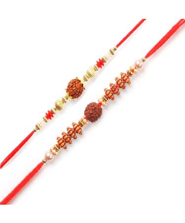 Ghasitaram Gifts Rakhi for Brother Rakhis Online - Set of 2 6142 6176 Rudraksh Rakhis