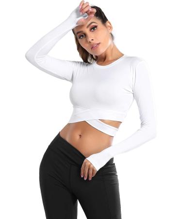 DREAM SLIM Women's Short Sleeve Crop Top - White, Small | Tummy Cross Fit for Yoga, Running, Gym Workout - Buy Online on GoSupps.com