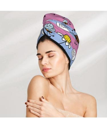 Microfiber Hair Drying Cap - Bees and Daisies Striped Soft Towel Wrap Quick Dry for Curly & Thick Hair - Buy Online on GoSupps.com