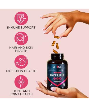 Kiva Black Seed Oil Softgel Capsules | 2000mg High Thymoquinone | Antioxidant Rich | 100% Pure Cold-Pressed Nigella Sativa | Raw Vegan - 60 Capsules - Buy Online on GoSupps.com