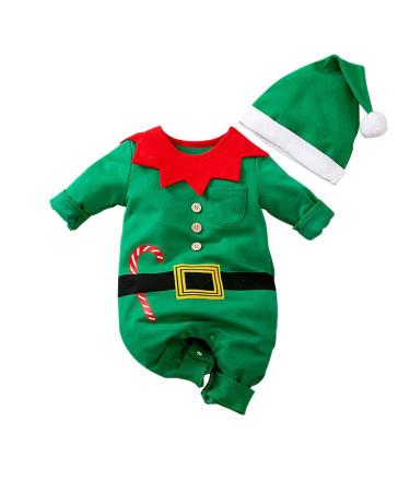 Hifot My First Christmas Baby Girl Boy Romper Christmas Outfits Newborn Long Sleeve Jumpsuit + Hat Infant Clothes Set Green-b 3-6 Months