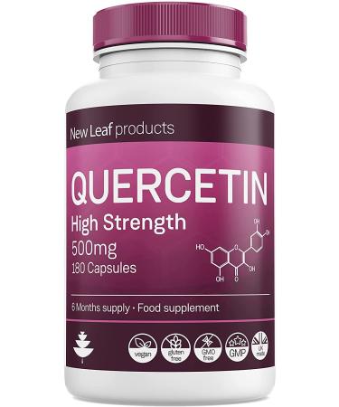 Quercetin 500mg High Strength Antioxidant Supplements (6 Months Supply) 180 Vegan Pure Quercetin Capsules Easy to Swallow - One A Day - Gluten Free & Non-GMO, Made in UK by New Leaf