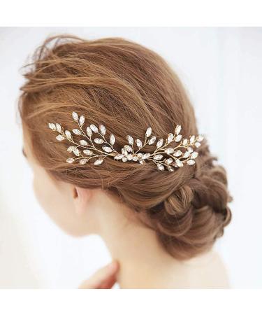 Fairvir Bridal Jewelry - Glittering Silver Rhinestones Wedding Comb & Hair Accessories for Women & Girls (Gold) - Buy Online on GoSupps.com