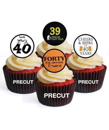 24 PRECUT 40th Birthday Edible Cupcake Toppers - Cheers Beer Theme Premium Thickness SWEETENED VANILLA - wafer card disc cake decorations - Buy Online on GoSupps.com