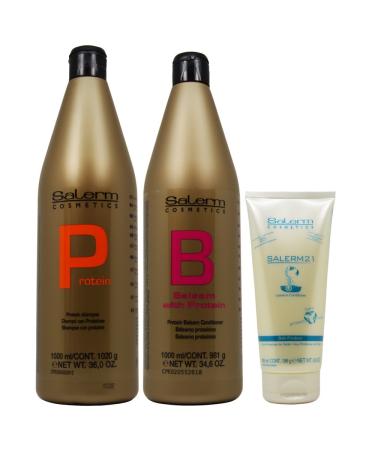 Salerm Protein Shampoo 1000ml + Balsam Conditioner 1000ml + 21 Leave in Conditioner 200ml (Combo Set)