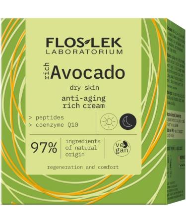  FLOSLEK FLOSLEK richAvocado Smoothing Day and Night Cream SPF 15 | Day and night care for dry mature and sensitive skin | UV protection for skin vitality and elasticity | 50 ml - Buy Online on GoSupps.com