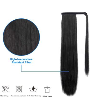 JessLab Long Straight Ponytail Extension and Drawstring Ponytail 24 Inch Heat Resistant Thick Natural Wrap Around Hairpiece Ponytail Wrap Pony Wig with Magic Paste for Women Girl Black - Buy Online on GoSupps.com
