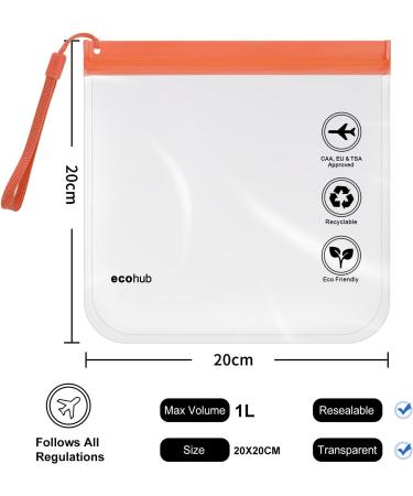 ECOHUB Airport Security Liquids Bag 20x20cm (2 pcs) - Airline Approved Clear Toiletry Bag for Travel - Orange with Carrying Handle - Buy Online on GoSupps.com