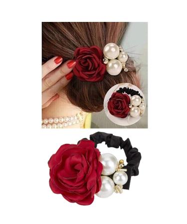 Colorful Pearl Strass Rose Flower Hair Bands - 6 Slim Floral Rubber Bubble Scrunchies for Women & Girls - Stretchable Ponytail Accessories - Buy Online on GoSupps.com