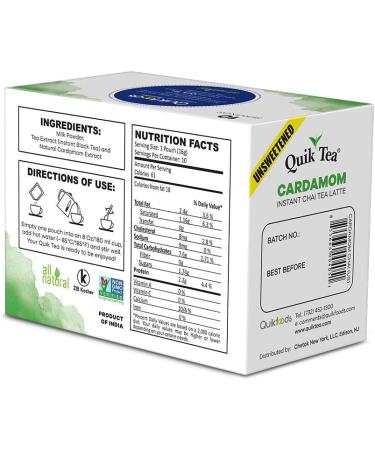 QuikTea Unsweetened Cardamom Chai Tea Latte - 10 Count Single Box - All Natural & Preservative Free Authentic Instant Chai Unsweetened Cardamom 24 g (Pack of 10) - Buy Online on GoSupps.com