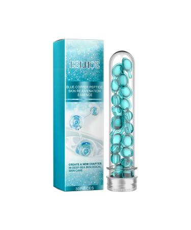 Blue Copper Peptide Facial Capsules essence with Hyaluronic Acid and Copper Tripeptide-1 Skin Rejuvenation Essence for Wrinkle Reduction and Firming Deep Sea Biological Skincare Formula 30 Pieces